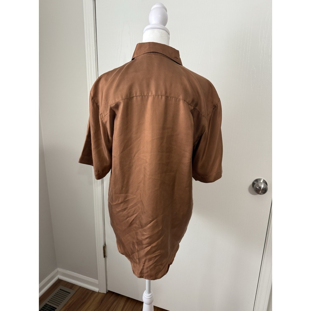 Silk House Size Small Brown Button Up Short Sleeve Blouse 100% Silk Women's - Picture 4 of 6